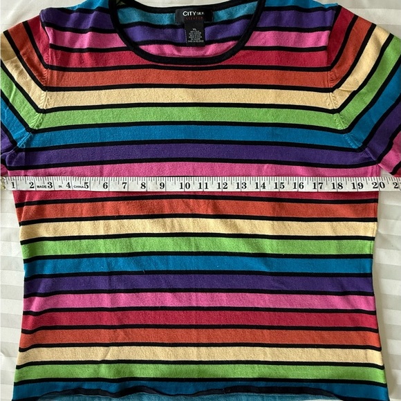 City Silk Colorful Striped Silk Crew Neck Sweater SZ XL - Picture 6 of 12